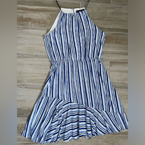 NWT Sequin Hearts, Blue & White Striped Ruffle Fit & Flare Dress Size Small - Picture 8 of 9